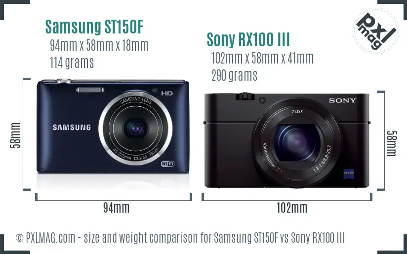 Samsung ST150F vs Sony RX100 III size comparison