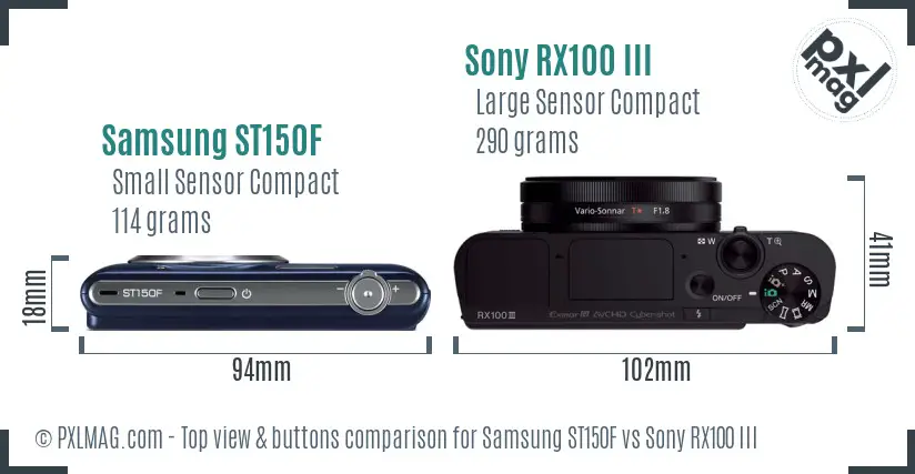 Samsung ST150F vs Sony RX100 III top view buttons comparison