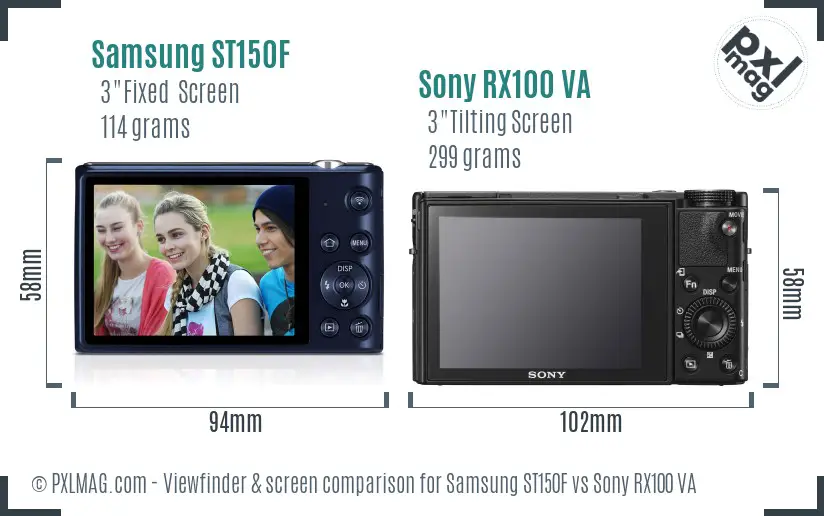 Samsung ST150F vs Sony RX100 VA Screen and Viewfinder comparison