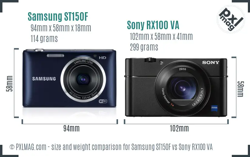 Samsung ST150F vs Sony RX100 VA size comparison