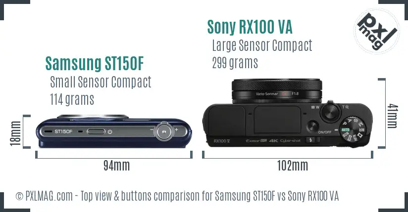 Samsung ST150F vs Sony RX100 VA top view buttons comparison