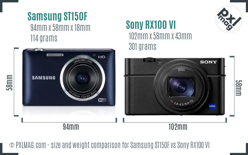 Samsung ST150F vs Sony RX100 VI size comparison