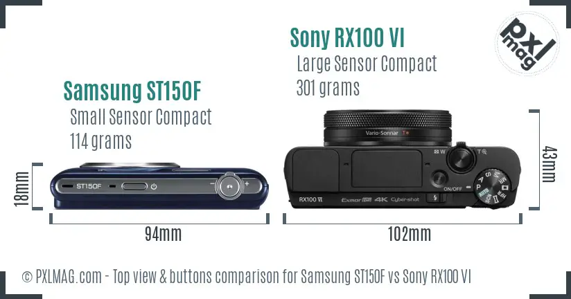 Samsung ST150F vs Sony RX100 VI top view buttons comparison