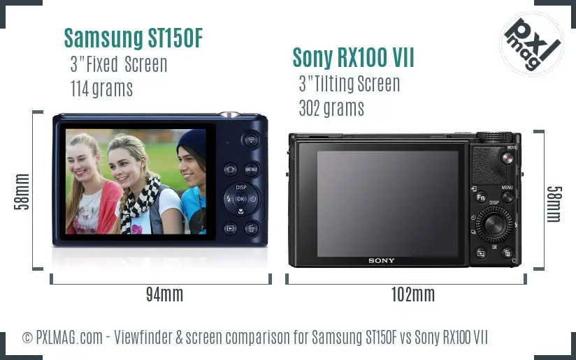 Samsung ST150F vs Sony RX100 VII Screen and Viewfinder comparison