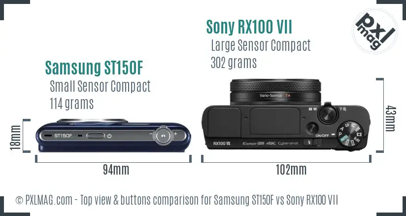 Samsung ST150F vs Sony RX100 VII top view buttons comparison