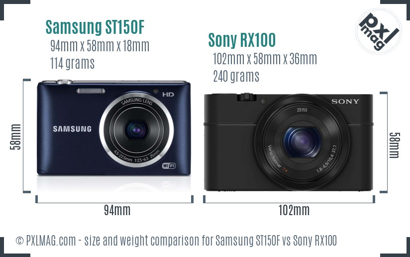 Samsung ST150F vs Sony RX100 size comparison