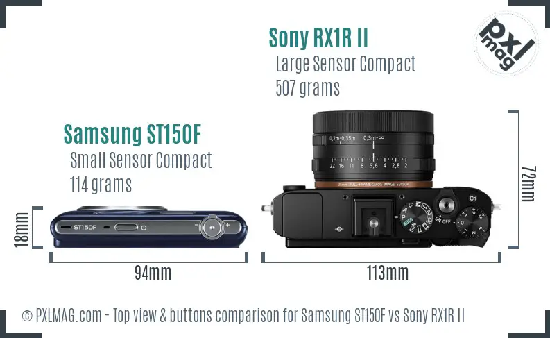 Samsung ST150F vs Sony RX1R II top view buttons comparison