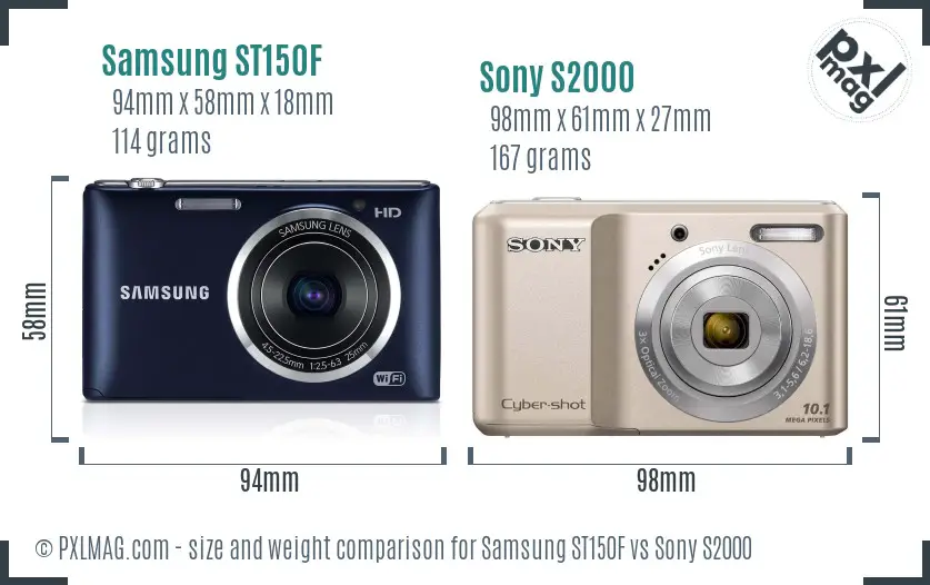 Samsung ST150F vs Sony S2000 size comparison