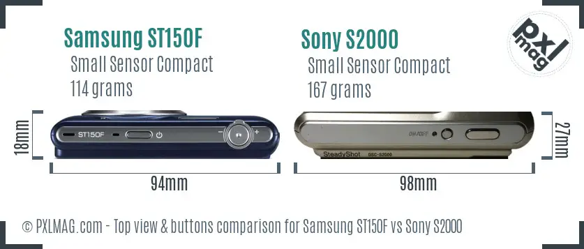 Samsung ST150F vs Sony S2000 top view buttons comparison