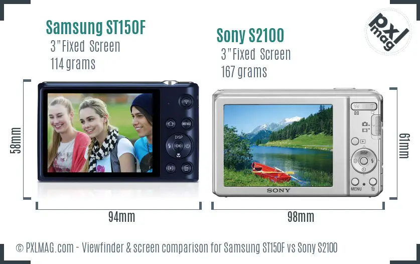 Samsung ST150F vs Sony S2100 Screen and Viewfinder comparison