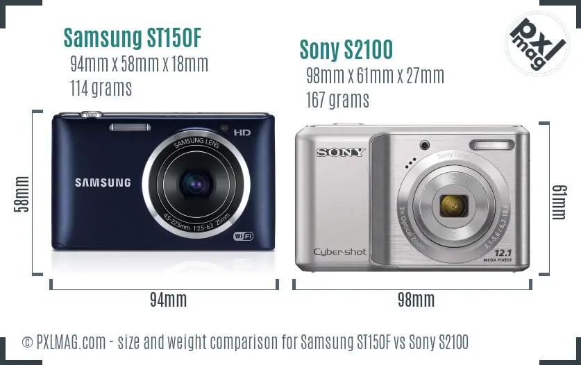Samsung ST150F vs Sony S2100 size comparison