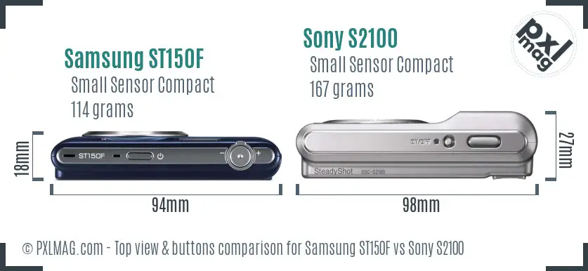 Samsung ST150F vs Sony S2100 top view buttons comparison