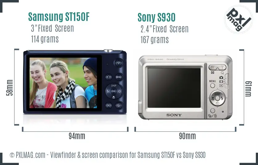 Samsung ST150F vs Sony S930 Screen and Viewfinder comparison