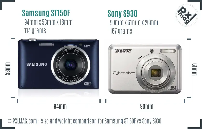 Samsung ST150F vs Sony S930 size comparison