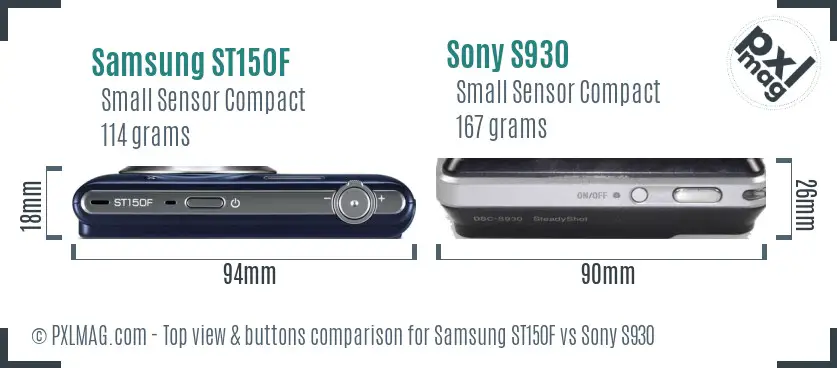 Samsung ST150F vs Sony S930 top view buttons comparison