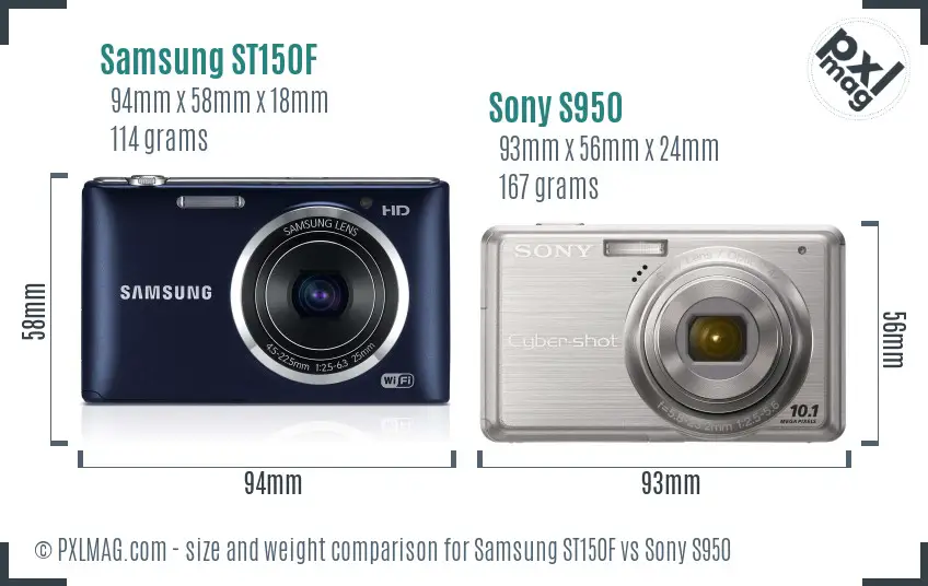 Samsung ST150F vs Sony S950 size comparison