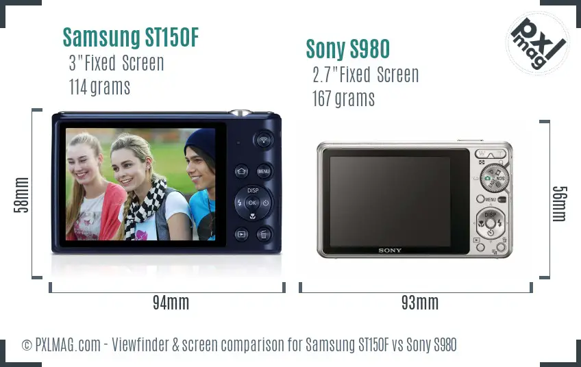 Samsung ST150F vs Sony S980 Screen and Viewfinder comparison