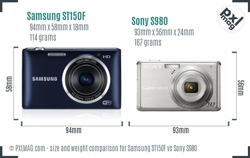 Samsung ST150F vs Sony S980 size comparison