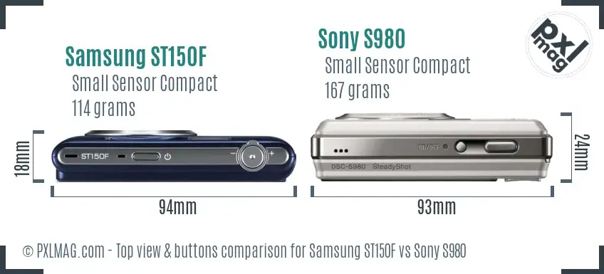 Samsung ST150F vs Sony S980 top view buttons comparison