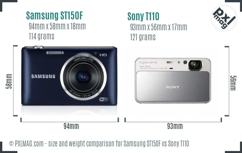 Samsung ST150F vs Sony T110 size comparison