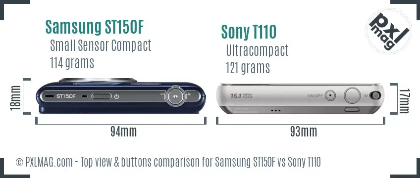 Samsung ST150F vs Sony T110 top view buttons comparison