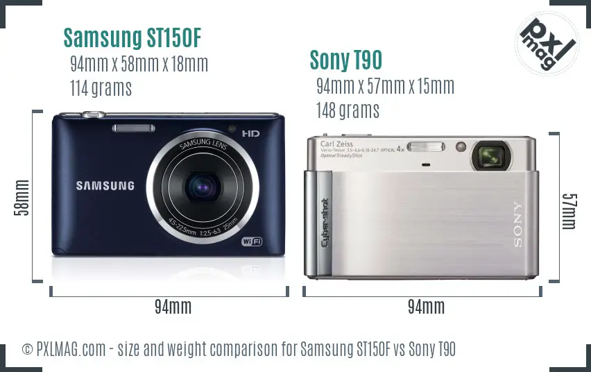Samsung ST150F vs Sony T90 size comparison