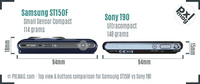 Samsung ST150F vs Sony T90 top view buttons comparison