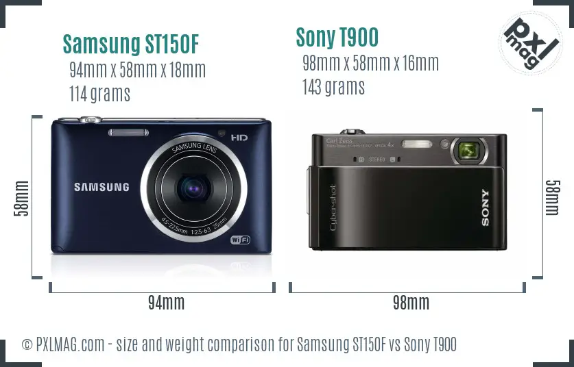 Samsung ST150F vs Sony T900 size comparison