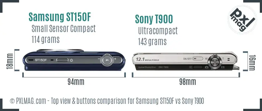 Samsung ST150F vs Sony T900 top view buttons comparison