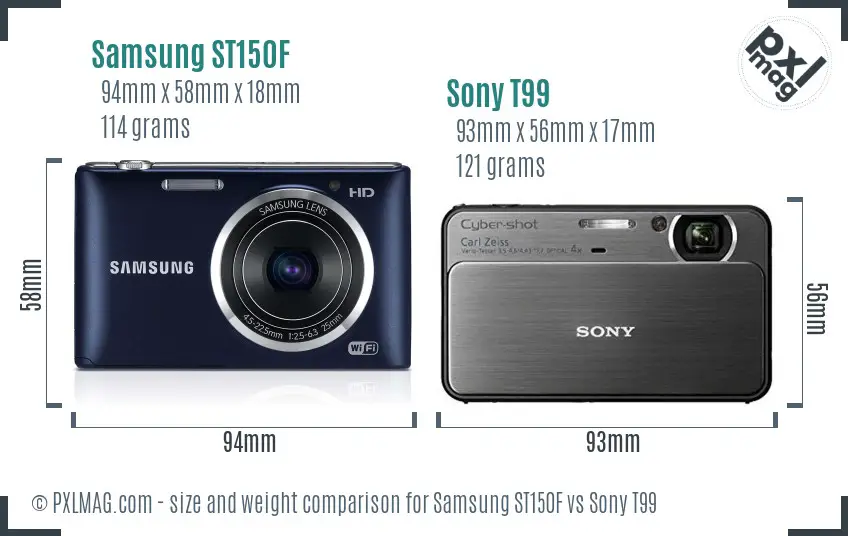 Samsung ST150F vs Sony T99 size comparison