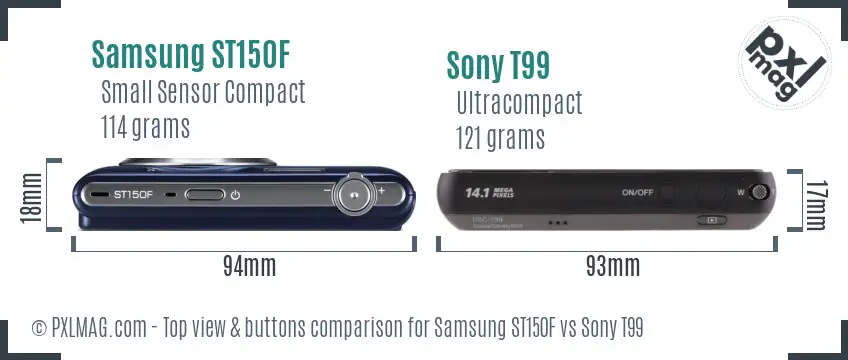 Samsung ST150F vs Sony T99 top view buttons comparison