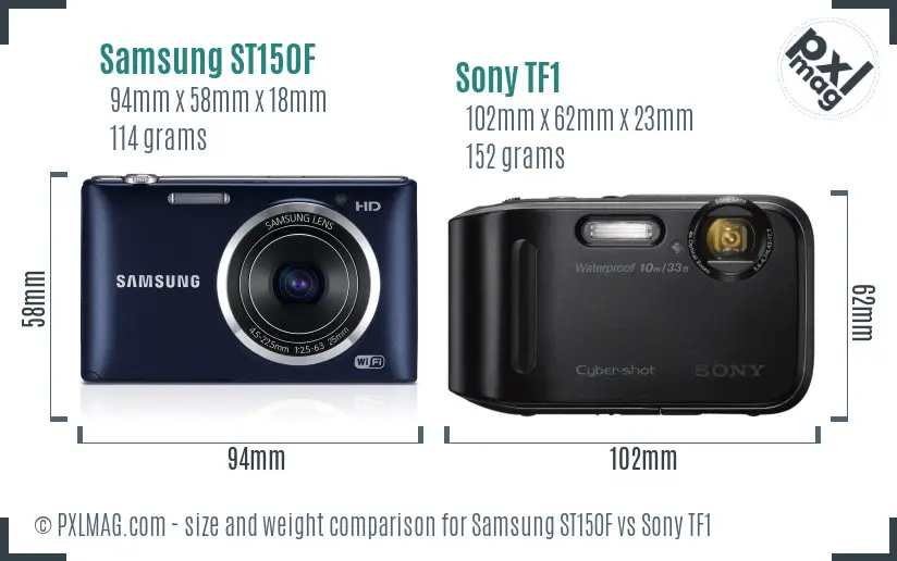 Samsung ST150F vs Sony TF1 size comparison