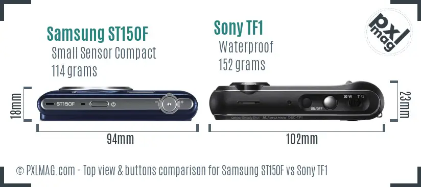 Samsung ST150F vs Sony TF1 top view buttons comparison