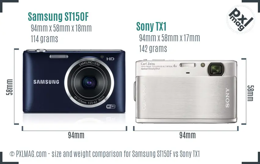 Samsung ST150F vs Sony TX1 size comparison