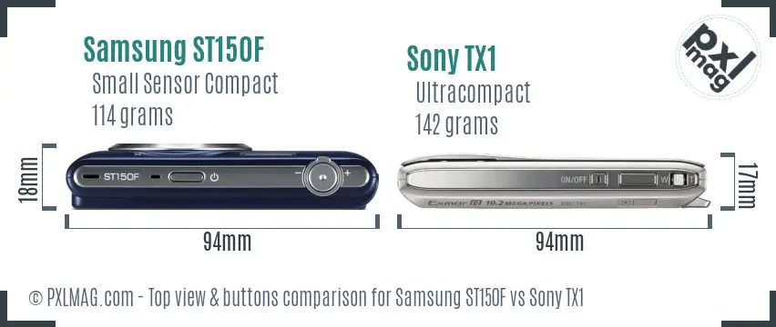 Samsung ST150F vs Sony TX1 top view buttons comparison