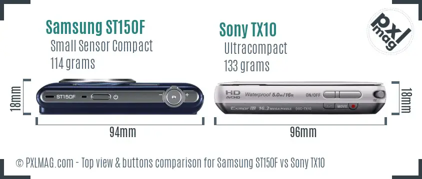 Samsung ST150F vs Sony TX10 top view buttons comparison Samsung ST150F vs Sony TX10 top view buttons comparison