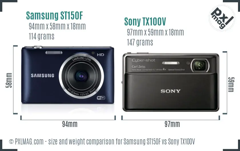 Samsung ST150F vs Sony TX100V size comparison