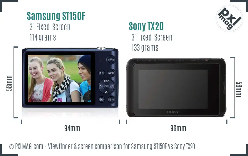 Samsung ST150F vs Sony TX20 Screen and Viewfinder comparison