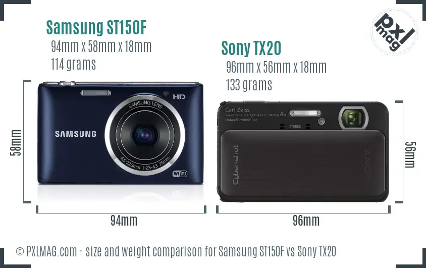 Samsung ST150F vs Sony TX20 size comparison