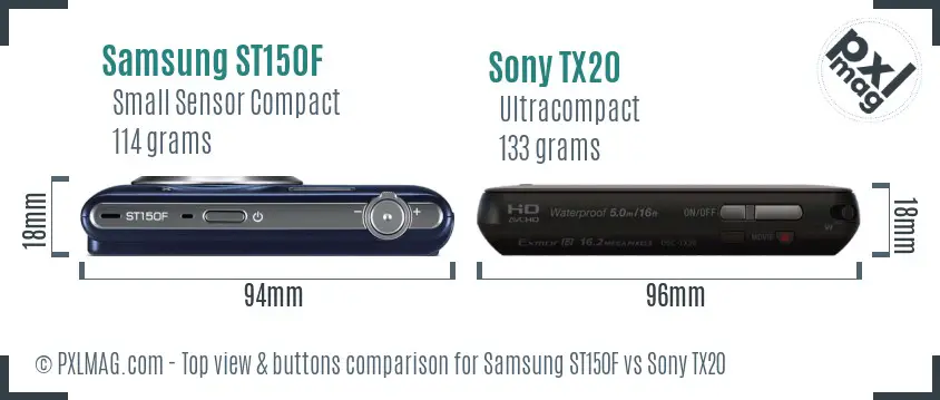 Samsung ST150F vs Sony TX20 top view buttons comparison