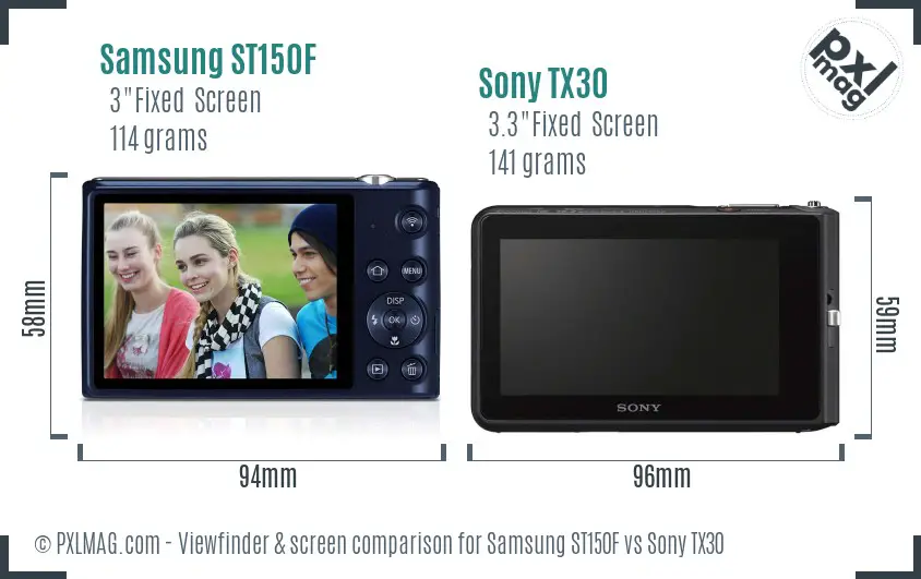 Samsung ST150F vs Sony TX30 Screen and Viewfinder comparison