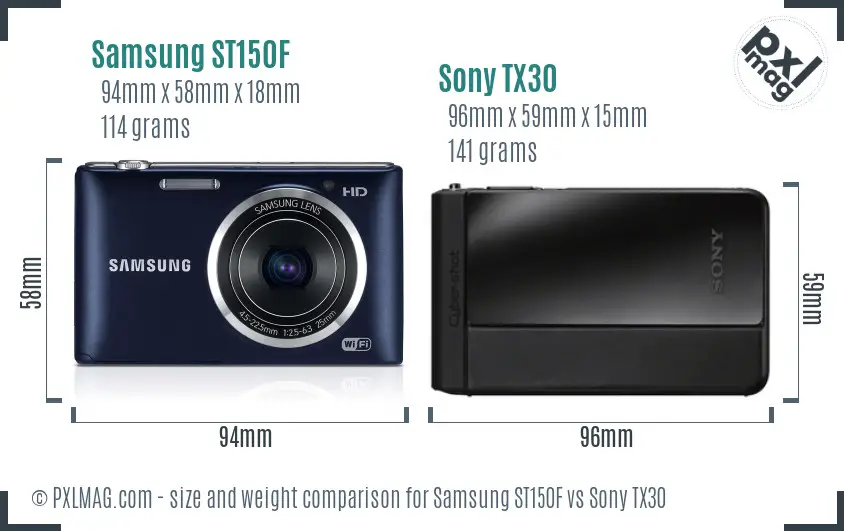 Samsung ST150F vs Sony TX30 size comparison