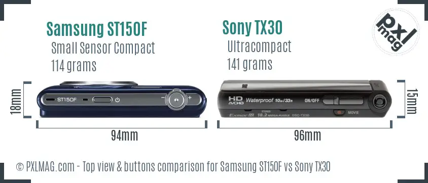 Samsung ST150F vs Sony TX30 top view buttons comparison