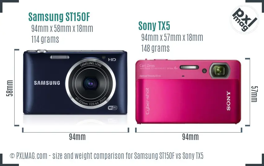Samsung ST150F vs Sony TX5 size comparison Samsung ST150F vs Sony TX5 size comparison
