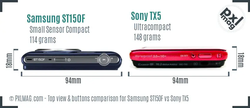 Samsung ST150F vs Sony TX5 top view buttons comparison Samsung ST150F vs Sony TX5 top view buttons comparison