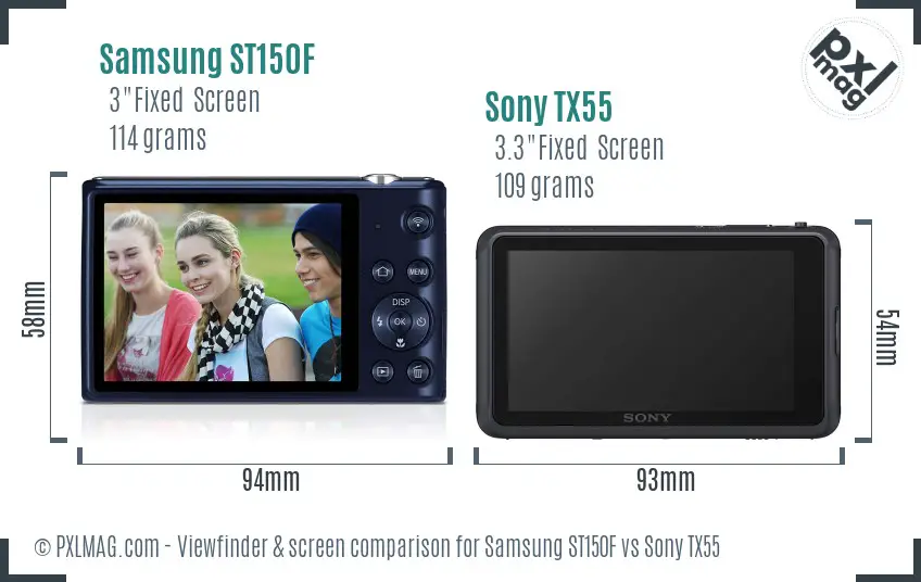 Samsung ST150F vs Sony TX55 Screen and Viewfinder comparison