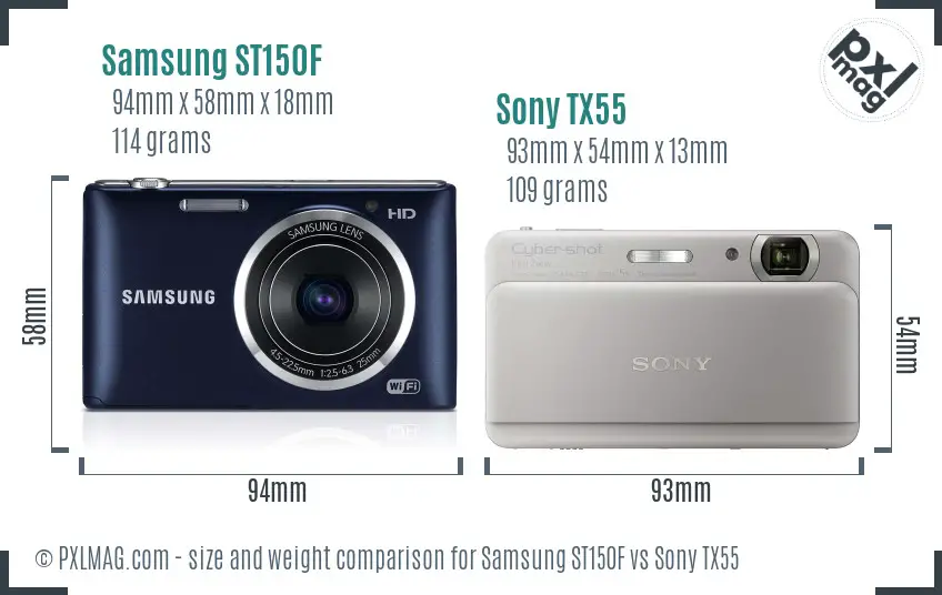 Samsung ST150F vs Sony TX55 size comparison