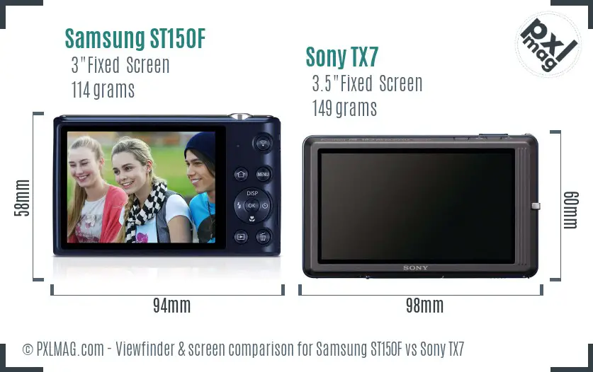 Samsung ST150F vs Sony TX7 Screen and Viewfinder comparison