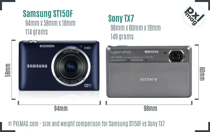 Samsung ST150F vs Sony TX7 size comparison