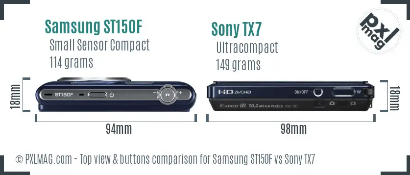 Samsung ST150F vs Sony TX7 top view buttons comparison